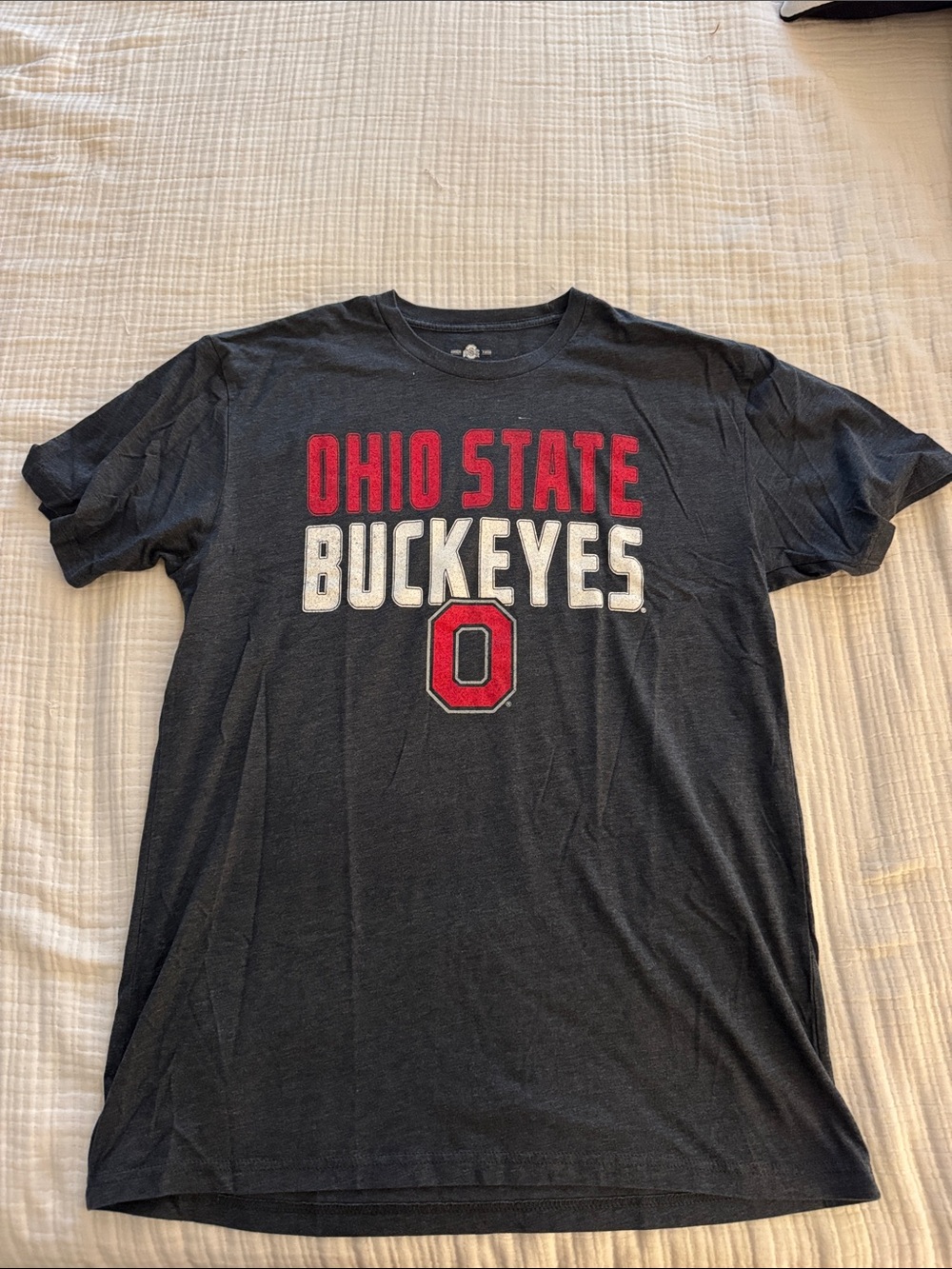 Scarlett Black Crewneck Tee with Red and White Ohio State Graphic